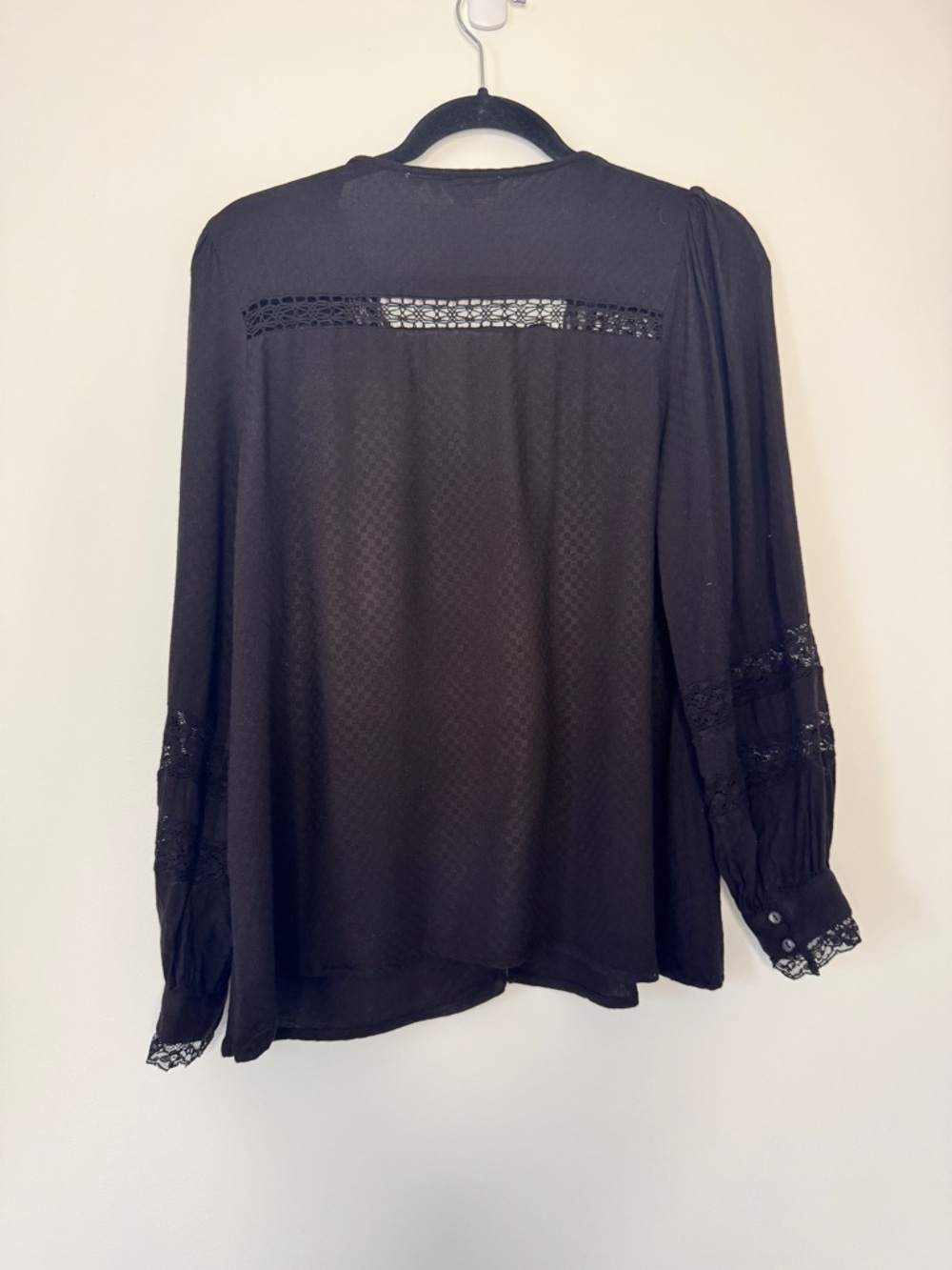 Anthropologie Forever That Girl Blouse Black Lace Swiss Dot Lightweight Sz M - Picture 2 of 14